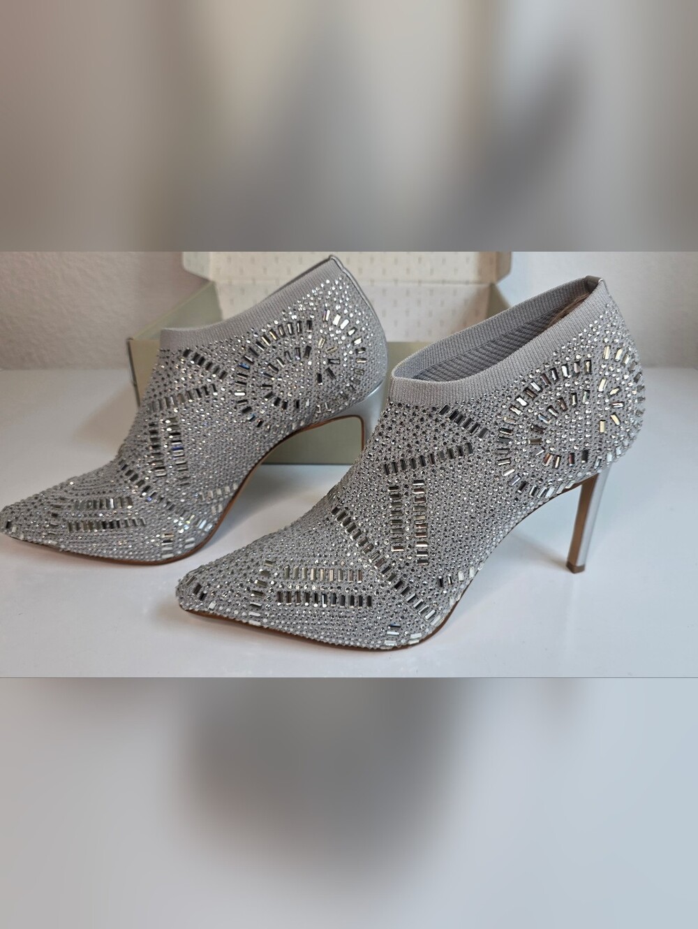 Thalia Sodi Silver Crystal Embellished Pointed Ankle Booties